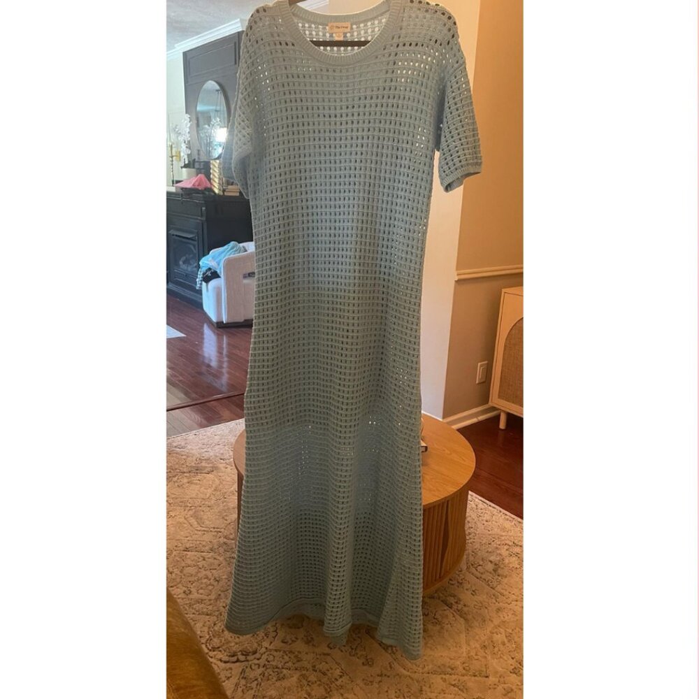 The Drop Open-Knit Maxi Sweater Dress - Light Blue, Size Large - Picture 6 of 6